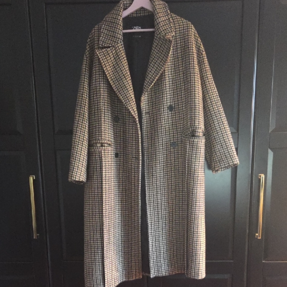 Alba Houndstooth Double-Breasted Trench Coat